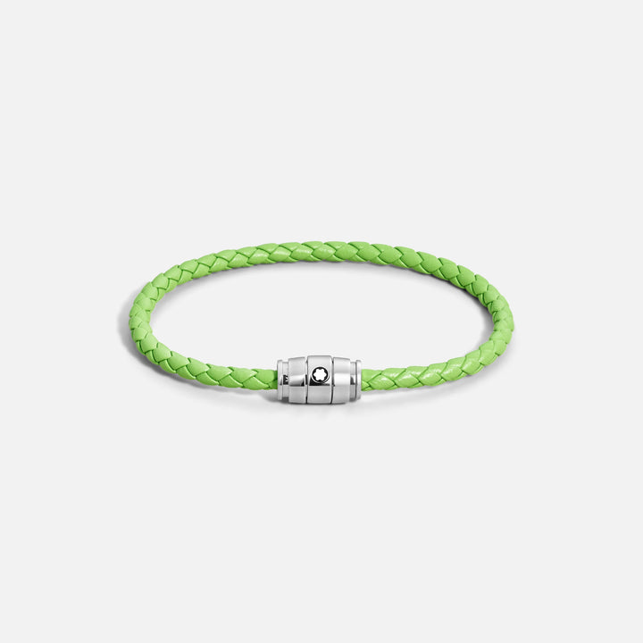 Bracelet Montblanc 3 anneaux en acier et cuir Meisterstück Lime taille M 13429263