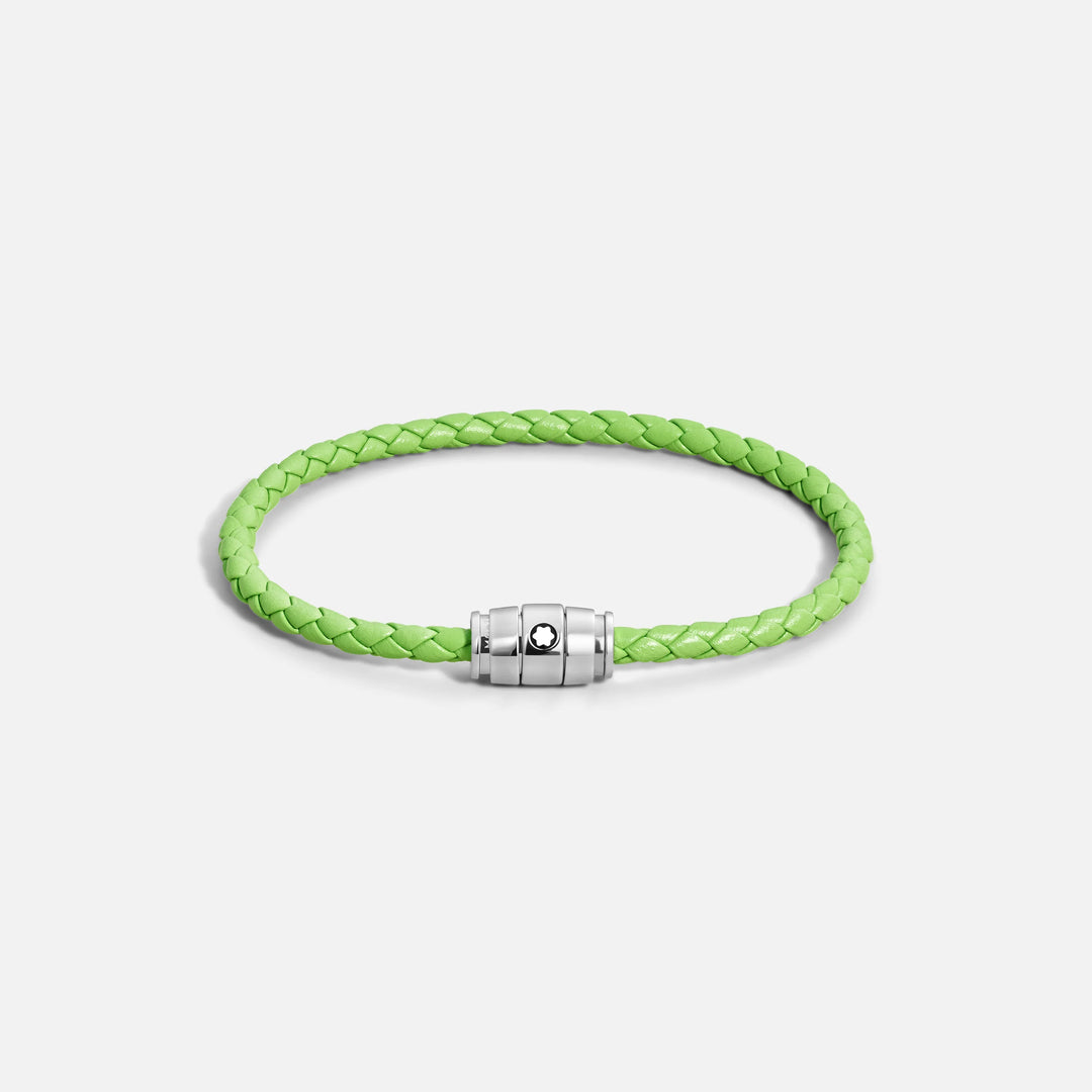 Bracelet Montblanc 3 anneaux en acier et cuir Meisterstück Lime taille S 13429260