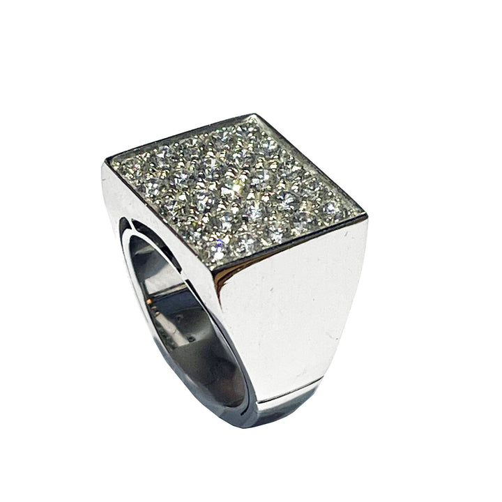 Bague chevalier en acier 18kt or blanc diamants 0575A