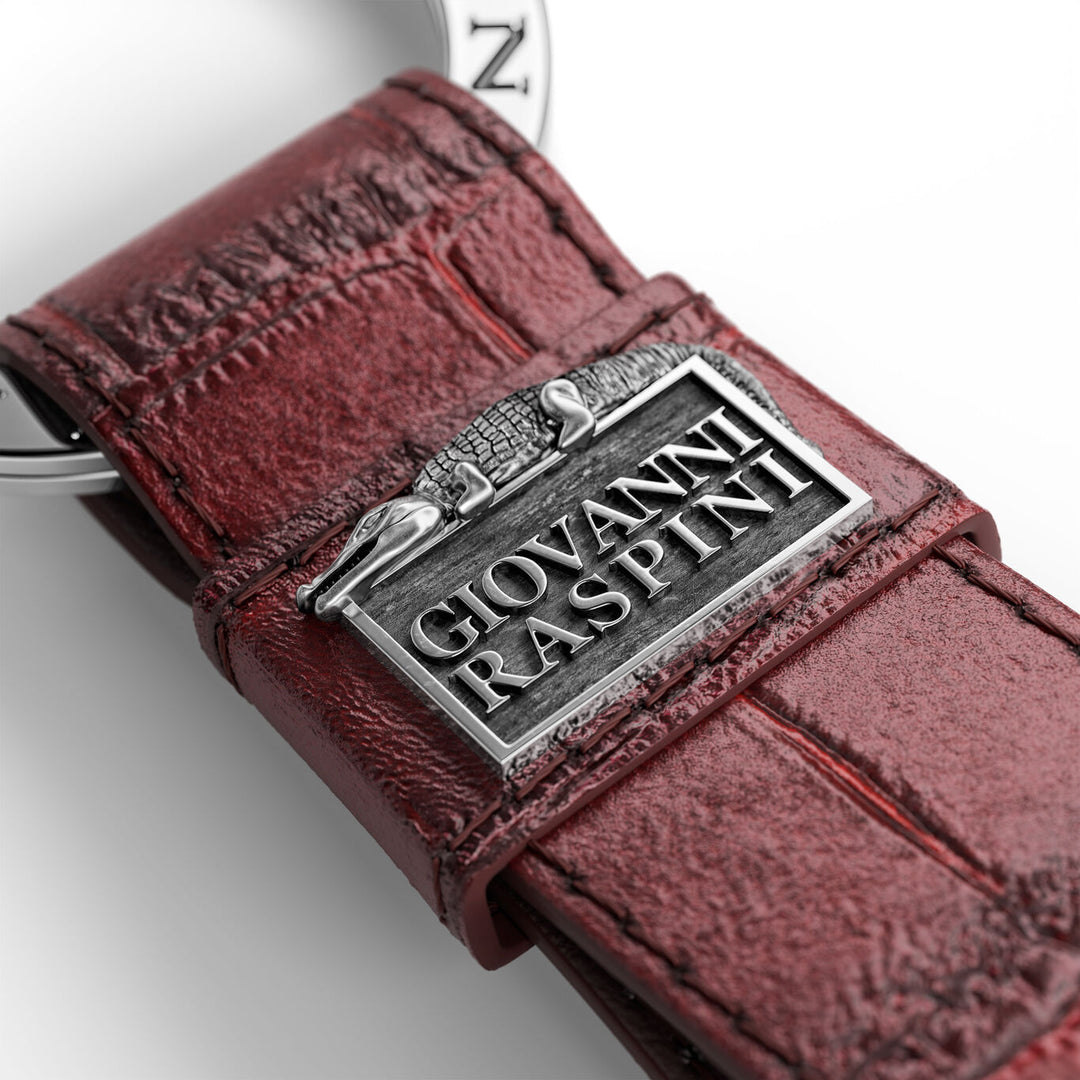 Giovanni Raspini llavero de piel de cocodrilo color burdeos plata 925