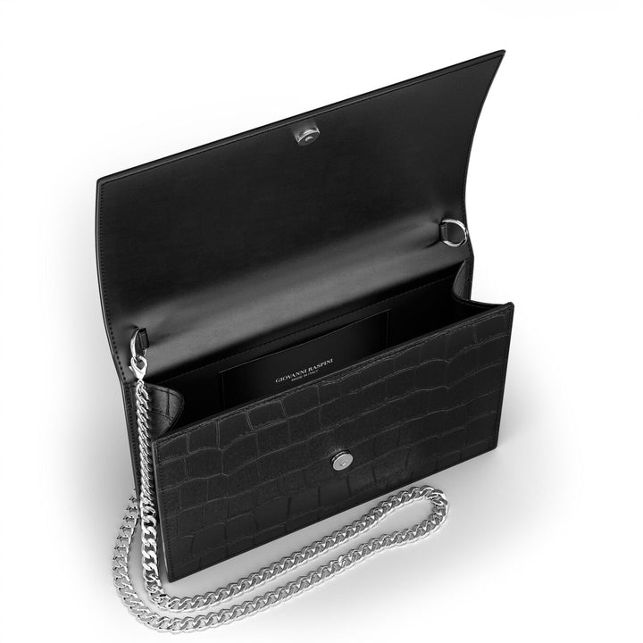 Giovanni Raspini bolso de mano selva cuero de cocodrilo negro bronceblanco L0027