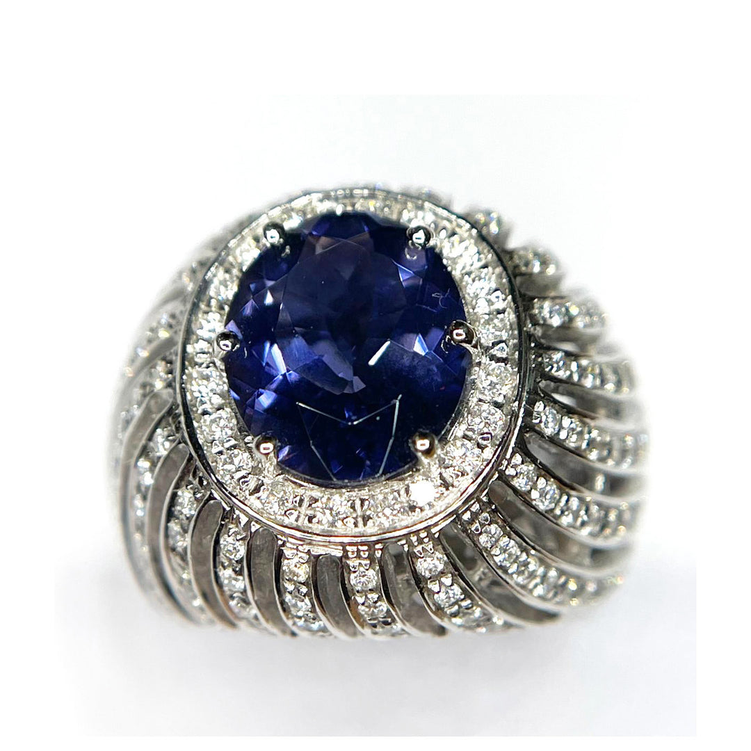 Recarlo Gold Ring 18kt iolite Diamonds 0015ag