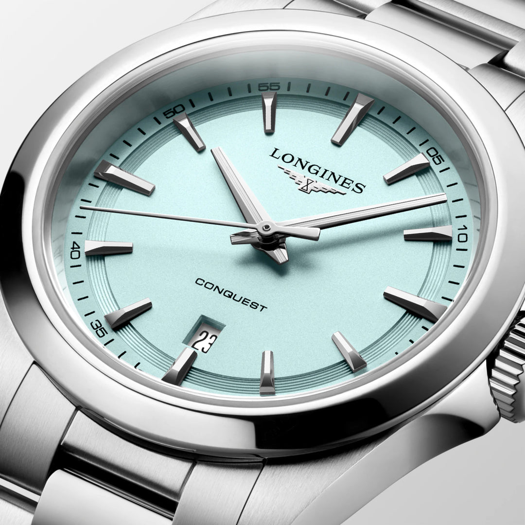 Longines orologio Conquest 30mm blu menta quarzo acciaio L3.350.4.92.6
