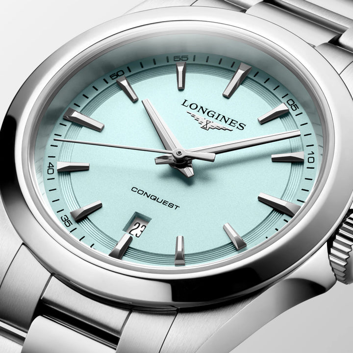 Longines orologio Conquest 30mm blu menta quarzo acciaio L3.350.4.92.6