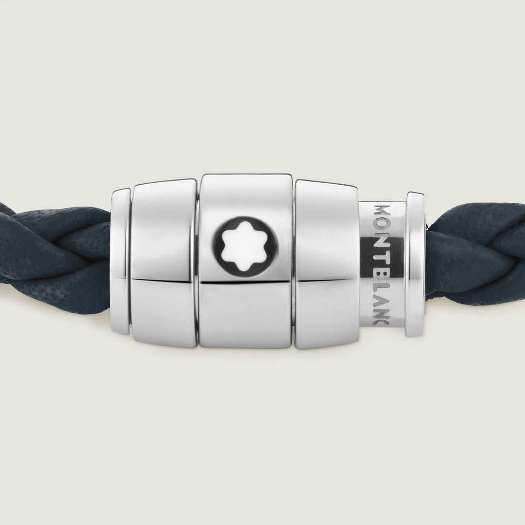 Bracelet Montblanc 3 anneaux en acier et cuir Meisterstück bleu Air force taille M 13601363