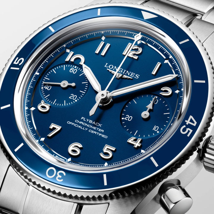 Reloj Longines Spirit Pilot Flyback 39,5 mm azul cuerda manual acero L3.721.4.93.6