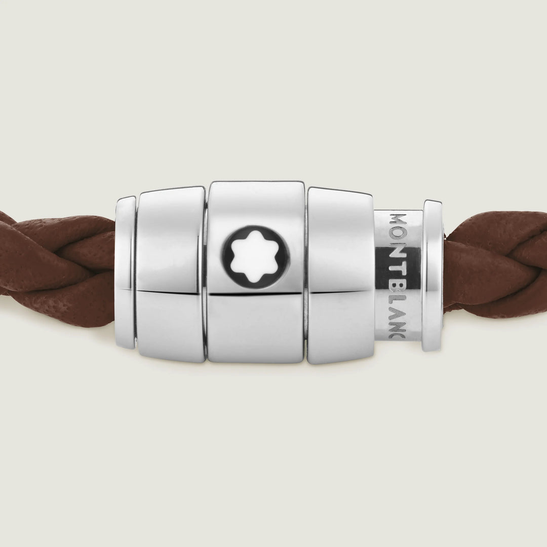 Brazalete Montblanc de acero de 3 anillos y cuero Meisterstück Brown Fawn talla M 13600163