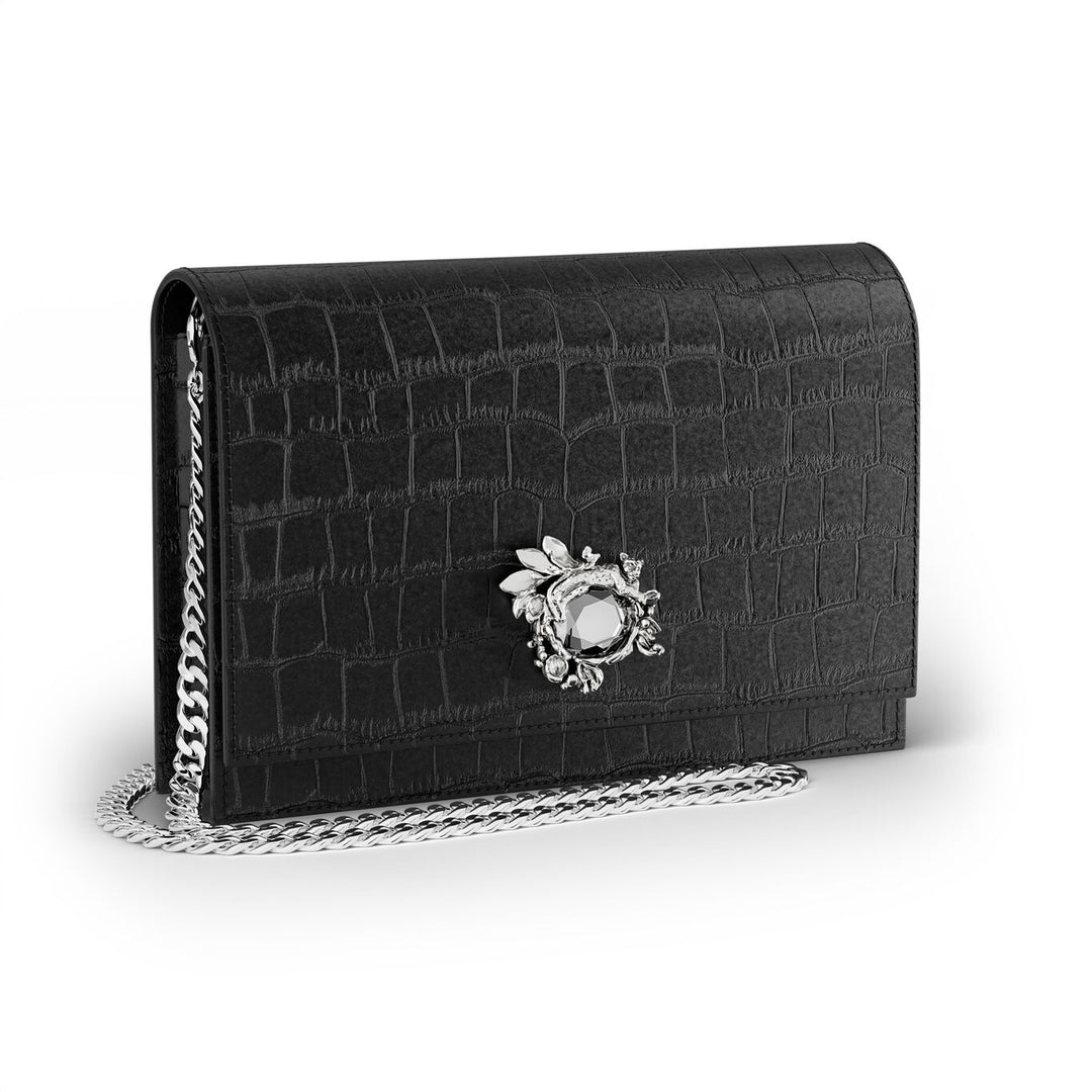 Giovanni Raspini bolso de mano selva cuero de cocodrilo negro bronceblanco L0027