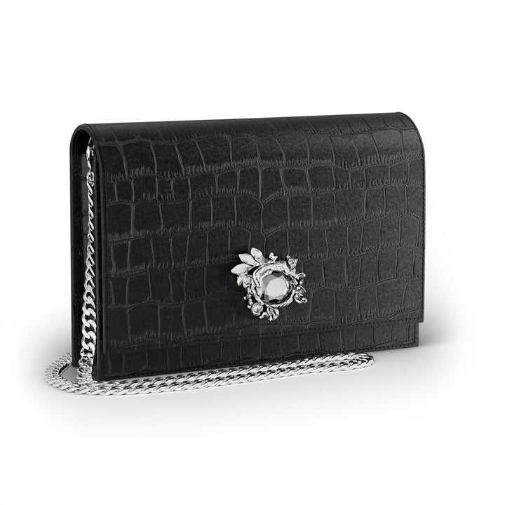 Giovanni Raspini bolso de mano selva cuero de cocodrilo negro bronceblanco L0027