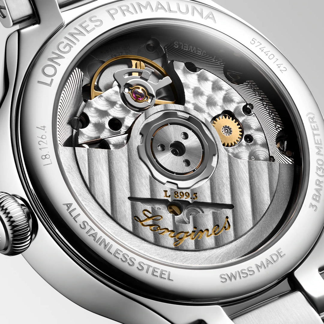 Reloj Longines Primaluna Moonphase 34mm plateado automático acero L8.126.4.71.6