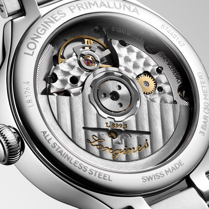 Reloj Longines Primaluna Moonphase 34mm nácar diamantes automático acero L8.126.4.87.6