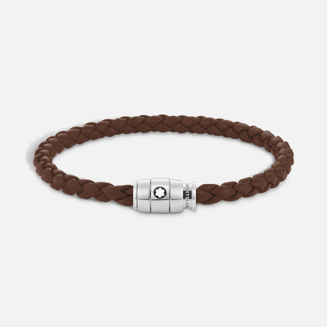 Brazalete Montblanc de acero de 3 anillos y cuero Meisterstück Brown Fawn talla M 13600163
