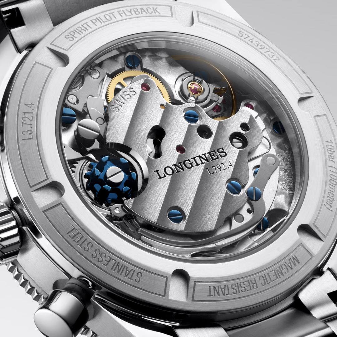 Reloj Longines Spirit Pilot Flyback 39,5 mm azul cuerda manual acero L3.721.4.93.6