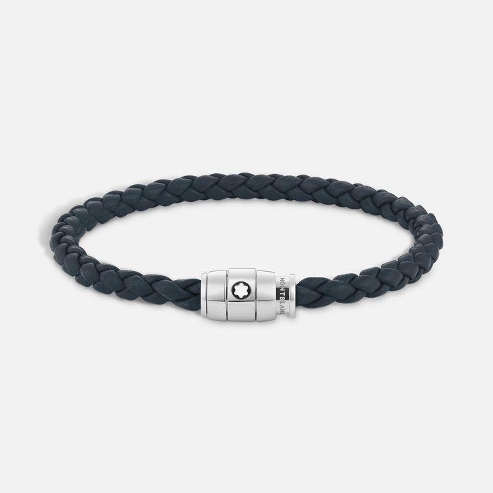 Bracelet Montblanc 3 anneaux en acier et cuir Meisterstück bleu Air force taille M 13601363