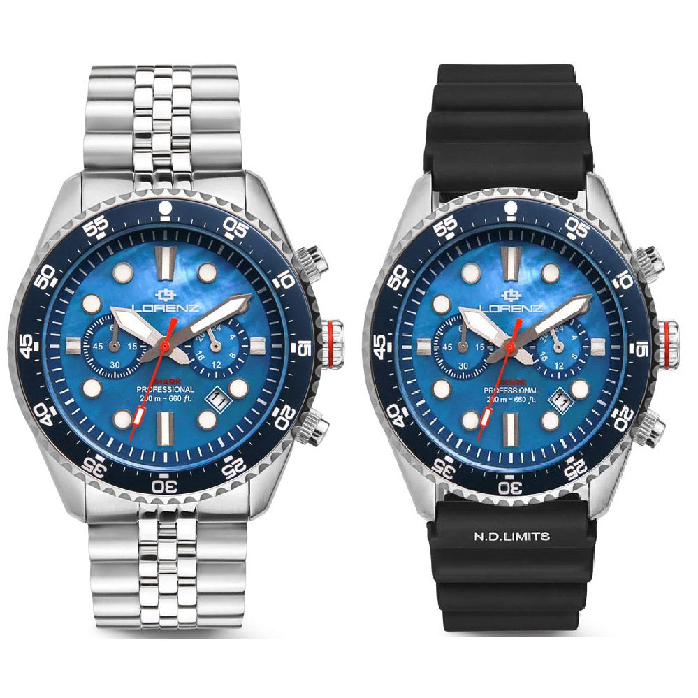 Reloj Lorenz Shark 5 Chrono 42mm nácar cuarzo azul acero 030285BB