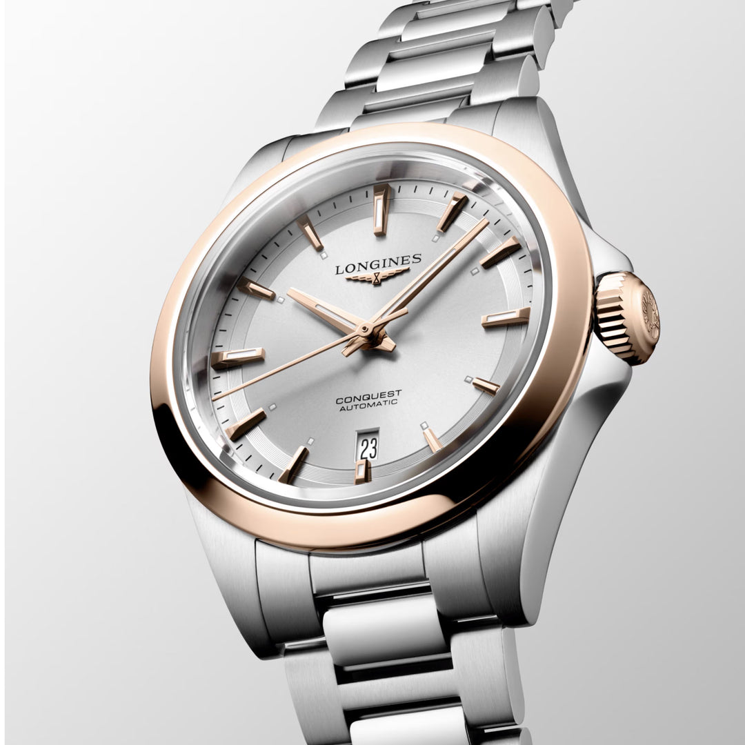 Montre Longines Conquest 30mm automatique argent or rose acier L3.320.5.72.6