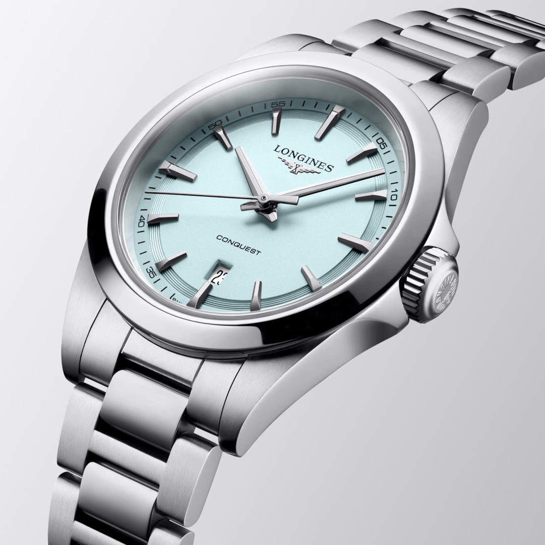 Longines orologio Conquest 30mm blu menta quarzo acciaio L3.350.4.92.6