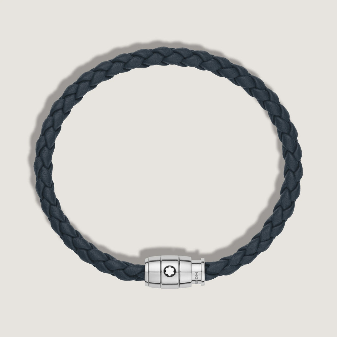 Bracelet Montblanc 3 anneaux en acier et cuir Meisterstück bleu Air force taille S 13601260