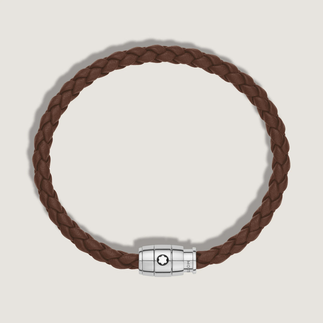 Brazalete Montblanc de acero de 3 anillos y cuero Meisterstück Brown Fawn talla M 13600163