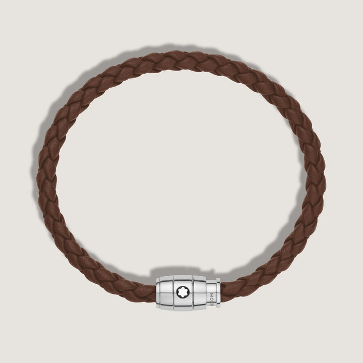 Brazalete Montblanc de acero de 3 anillos y cuero Meisterstück Brown Fawn talla M 13600163