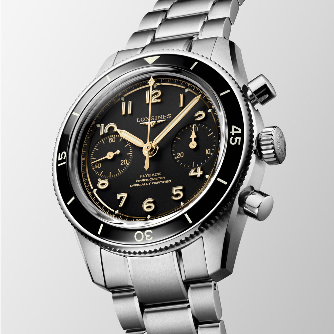 Reloj Longines Spirit Pilot Flyback 72.6 39.5mm negro manual acero L3.721.4.53.6