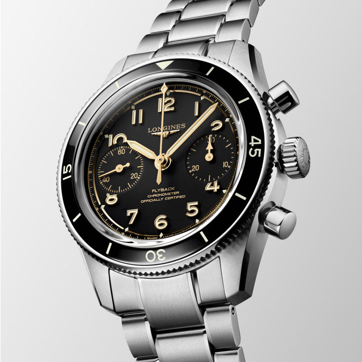 Reloj Longines Spirit Pilot Flyback 72.6 39.5mm negro manual acero L3.721.4.53.6
