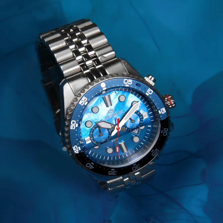 Reloj Lorenz Shark 5 Chrono 42mm nácar cuarzo azul acero 030285BB