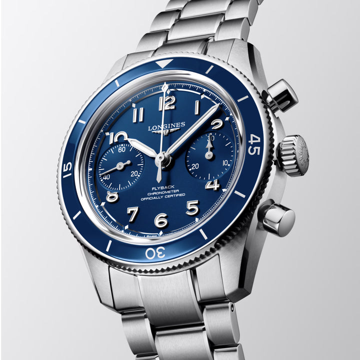 Reloj Longines Spirit Pilot Flyback 39,5 mm azul cuerda manual acero L3.721.4.93.6