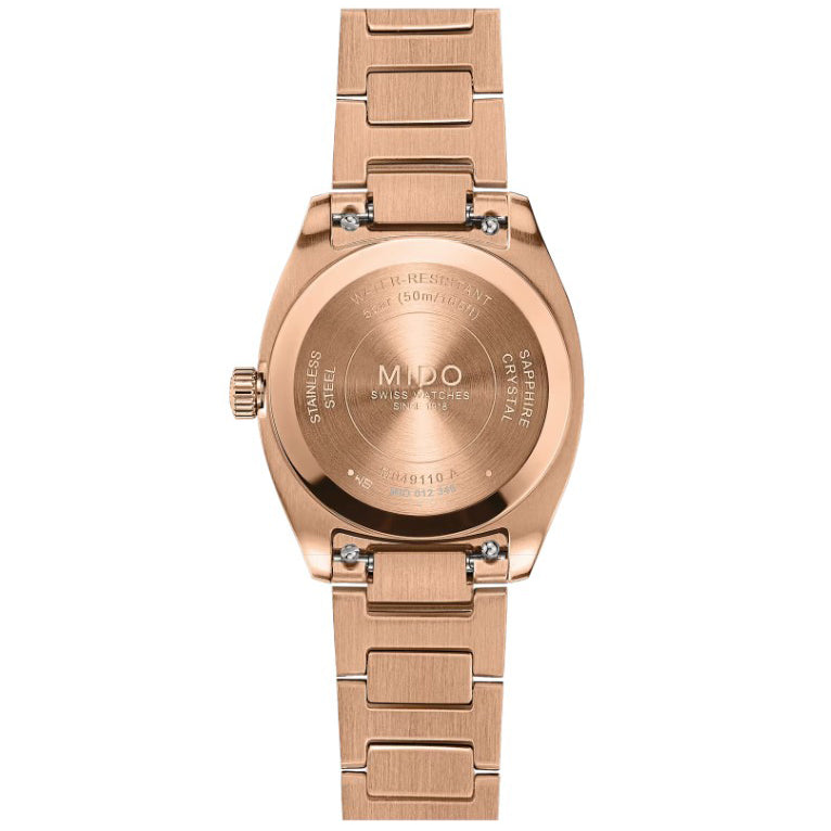 Montre Mido Multifort TV 28mm acier quartz ivoire PVD or rose M049.110.33.263.00