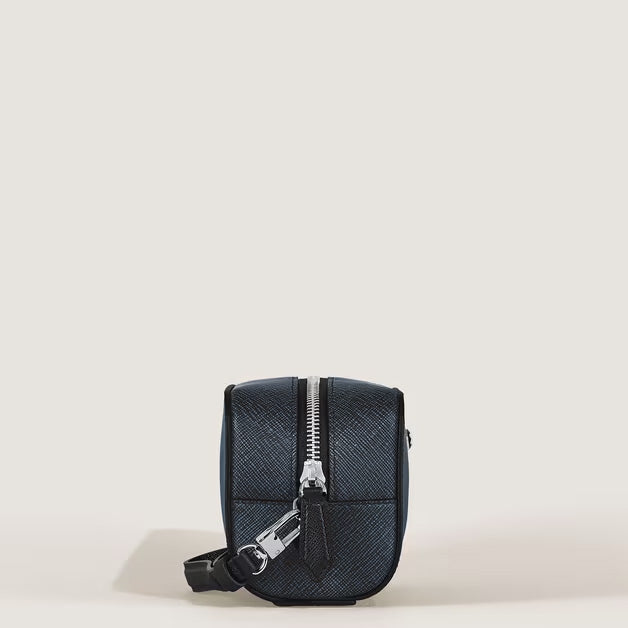 Montblanc trousse da toilette piccola pelle Sartorial tweed blu 221696