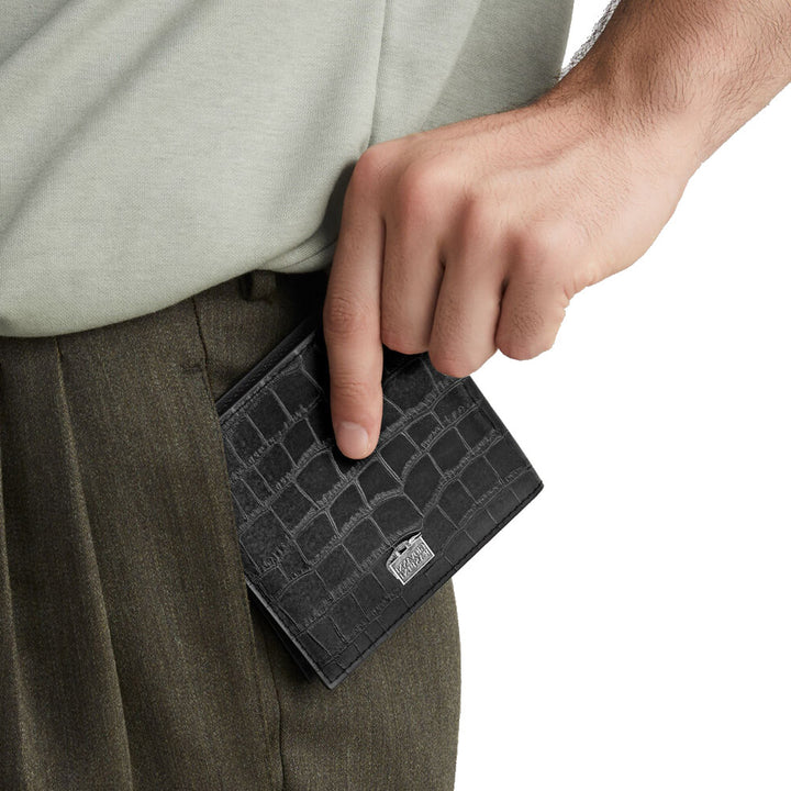 Cartera de piel de cocodrilo negra Giovanni Raspini plata 925 L0024
