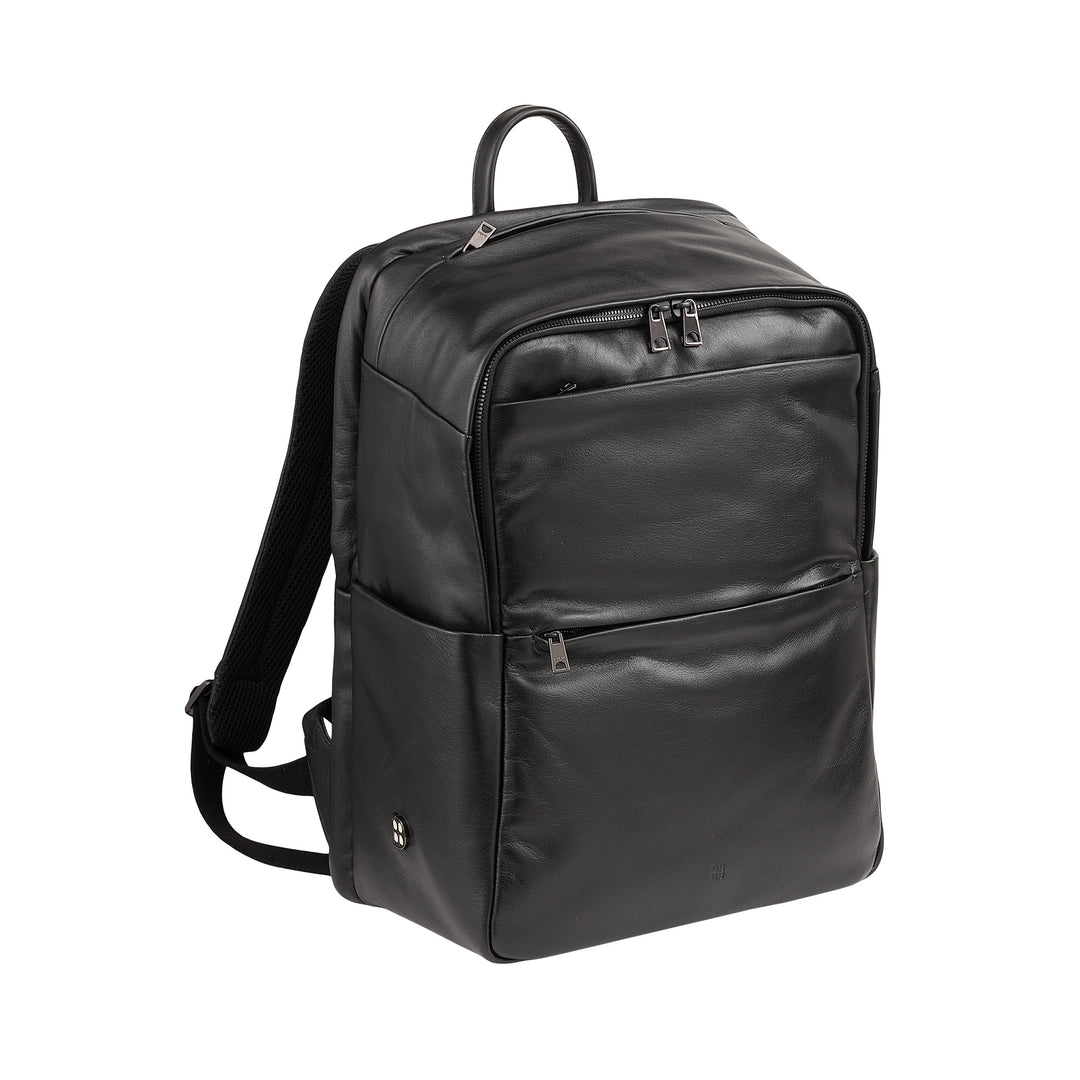 DUDU Leather Backpack for Men and Women, PC holder up to 15.6" MacBook 16 Inch, 20 Liter Travel Backpack, Elegant Multicompartment Work Office Backpack