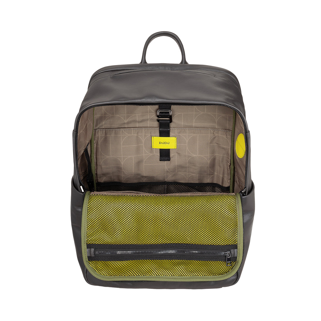 DUDU Mochila de Cuero para Hombre y Mujer, Soporte para PC hasta 15.6" MacBook 16 Pulgadas, Mochila de Viaje de 20 Litros, Elegante Mochila Multicompartimentos para Oficina de Trabajo