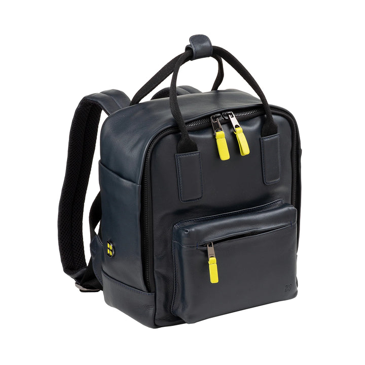 DUDU Leather Backpack for Men and Women - Elegant and Compact Unisex Casual Backpack, 6.5 Litres, with Front Pocket and Tablet Compartment, Perfect for Work, Travel and Leisure