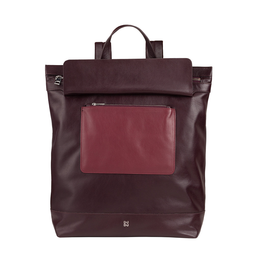 DUDU Mochila para Hombre, Mochila Informal Suave para Mujer en Piel Auténtica con Cremallera, Mochila Grande y Colorida para Trabajo y Ocio
