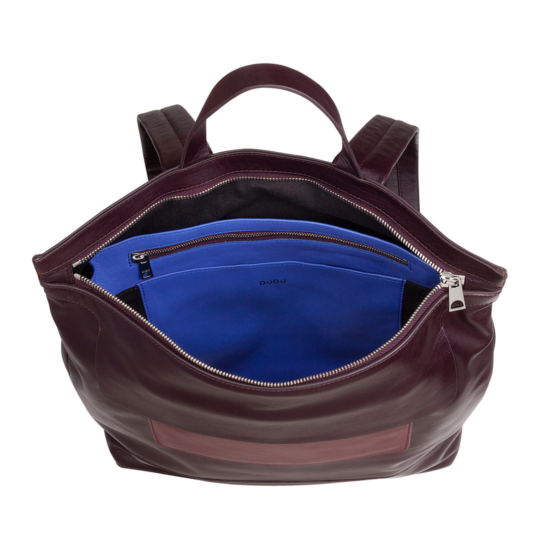 DUDU Mochila para Hombre, Mochila Informal Suave para Mujer en Piel Auténtica con Cremallera, Mochila Grande y Colorida para Trabajo y Ocio