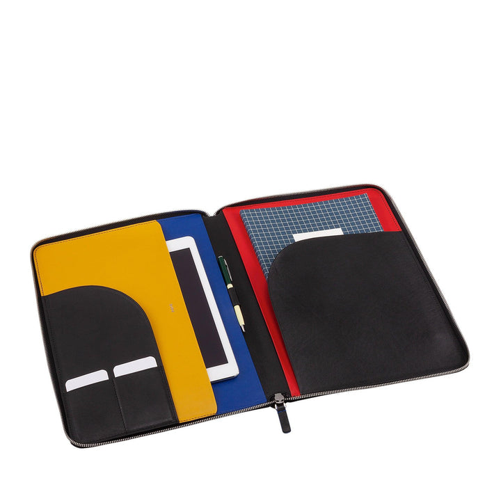 DUDU Cartella Portadocumenti A4 in Pelle Portablocco da Ufficio Cartellina Porta Tablet iPad Multicolore con Zip - Capodagli 1937