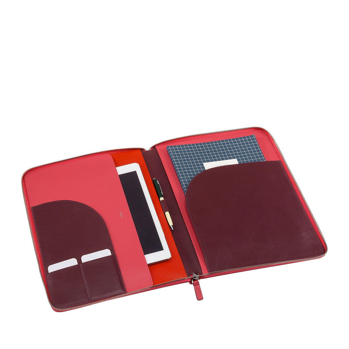 DUDU Cartella Portadocumenti A4 in Pelle Portablocco da Ufficio Cartellina Porta Tablet iPad Multicolore con Zip - Capodagli 1937