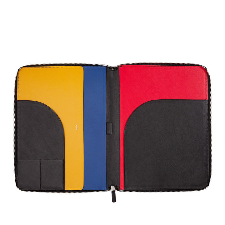 DUDU Cartella Portadocumenti A4 in Pelle Portablocco da Ufficio Cartellina Porta Tablet iPad Multicolore con Zip - Capodagli 1937