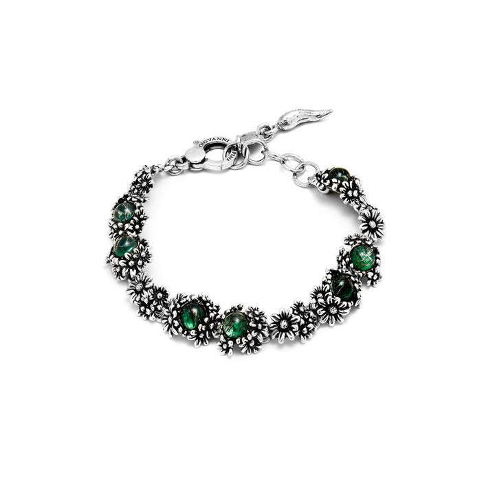 Giovanni Raspini bracciale margherite Garden 19cm argento agata verde e quarzo 11214L - Capodagli 1937