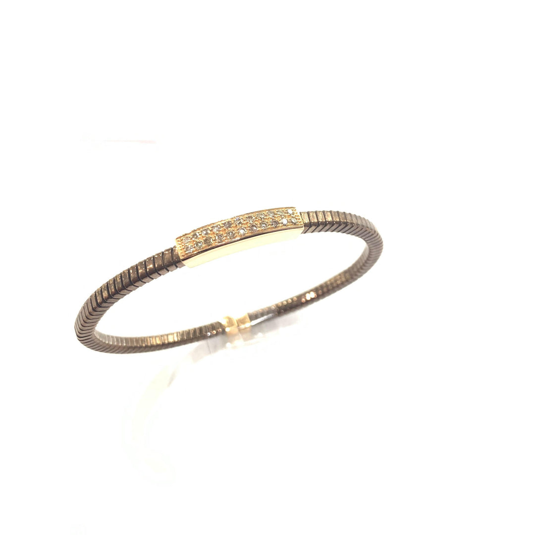 Lenti bracciale a manetta Rettangolo oro rosa 18kt acciaio finitura PVD marrone diamanti 0183BR - Capodagli 1937