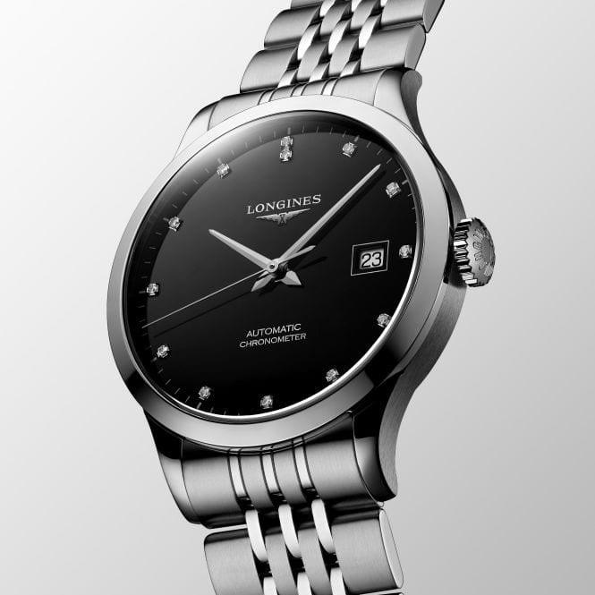 Longines Record collection watch 40mm black diamonds automatic COSC steel L2.821.4.57.6 - Capodagli 1937