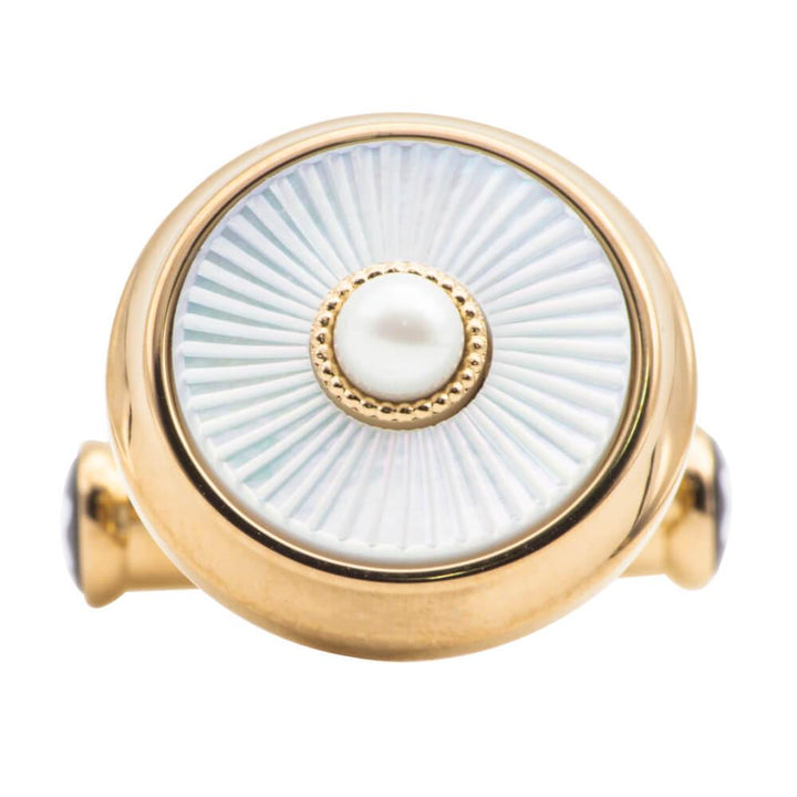 Montblanc cufflinks Homage to Victoria and Albert steel gold finish mother of pearl 129495 - Capodagli 1937