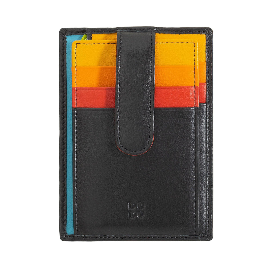 DUDU Porta Carte di Credito in Pelle Multicolore Sottile Slim Uomo Donna con 9 Slot e Chiusura di Sicurezza - Capodagli 1937