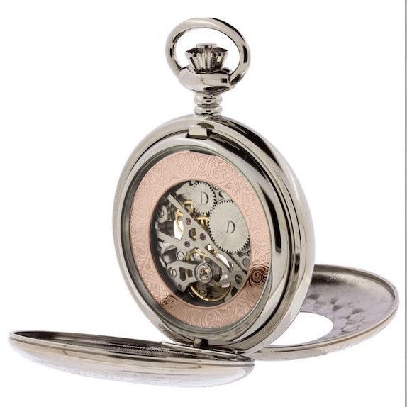 Reloj de bolsillo Pryngeps 47 mm blanco cuerda manual acero PVD acabado oro rosa T083/R - Capodagli 1937