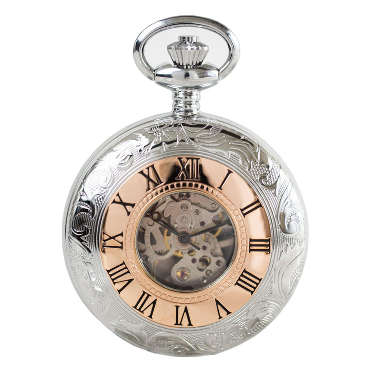 Reloj de bolsillo Pryngeps 47 mm blanco cuerda manual acero PVD acabado oro rosa T083/R - Capodagli 1937