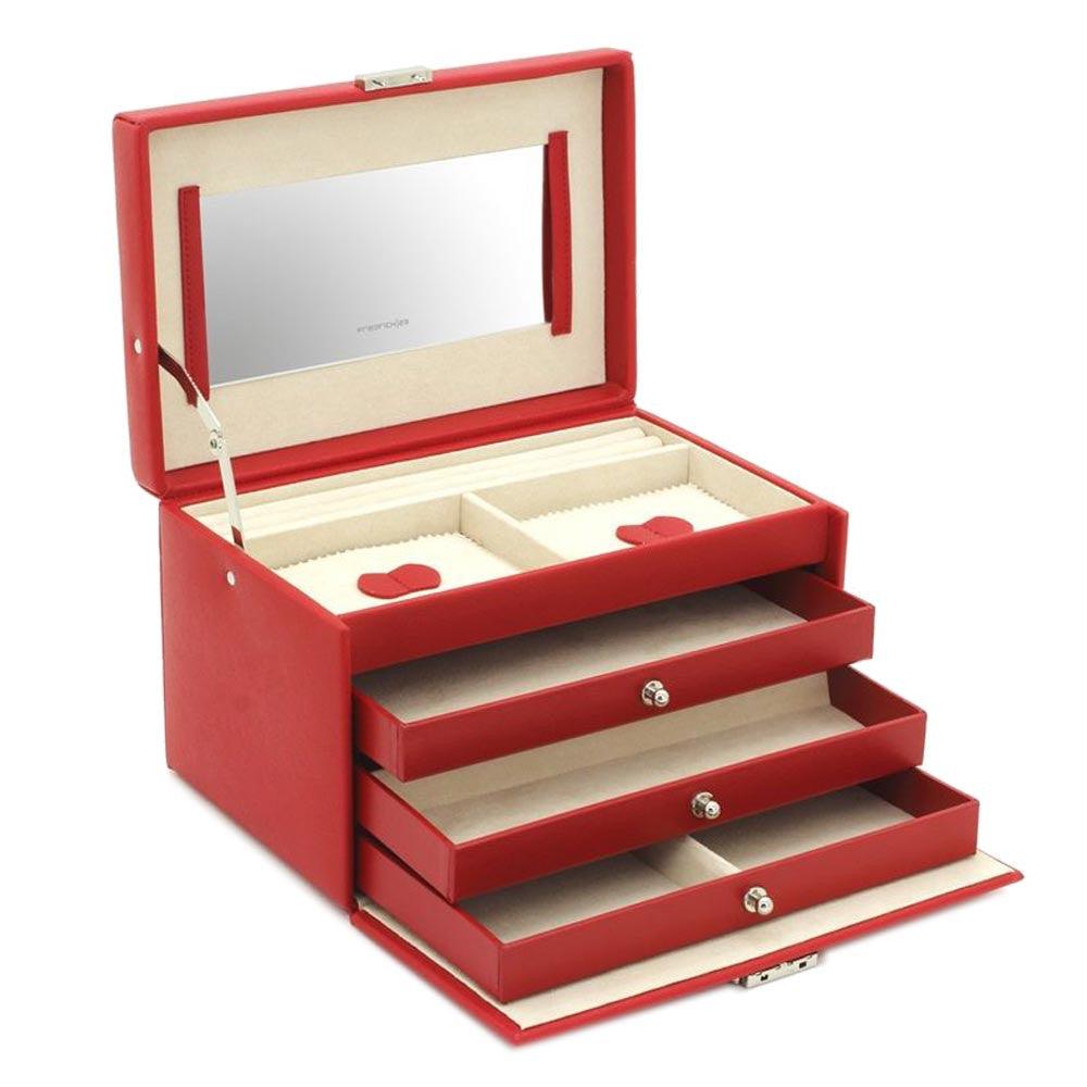 Friedrich23 jewelry box with handle and 3 drawers Red 23256-40 - Capodagli 1937