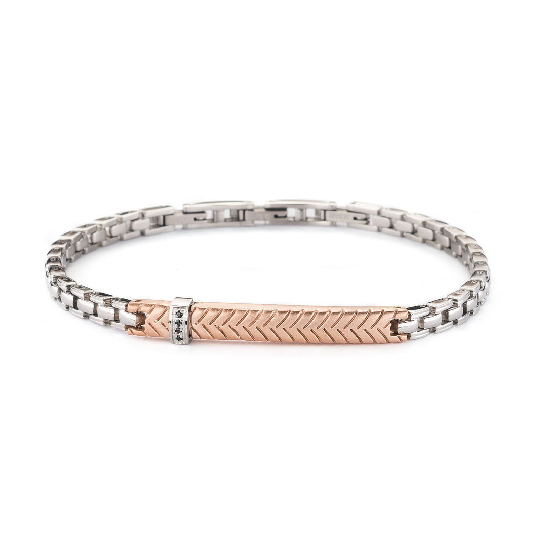 Sovrani bracciale uomo Infinity collection acciaio PVD oro rosa e zirconi neri J5455 - Gioielleria Capodagli