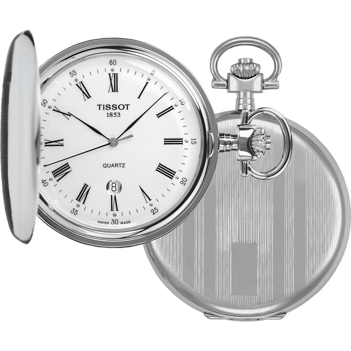 Tissot orologio da tasca Savonette 48,5mm bianco quarzo acciaio T83.6.553.13 - Gioielleria Capodagli