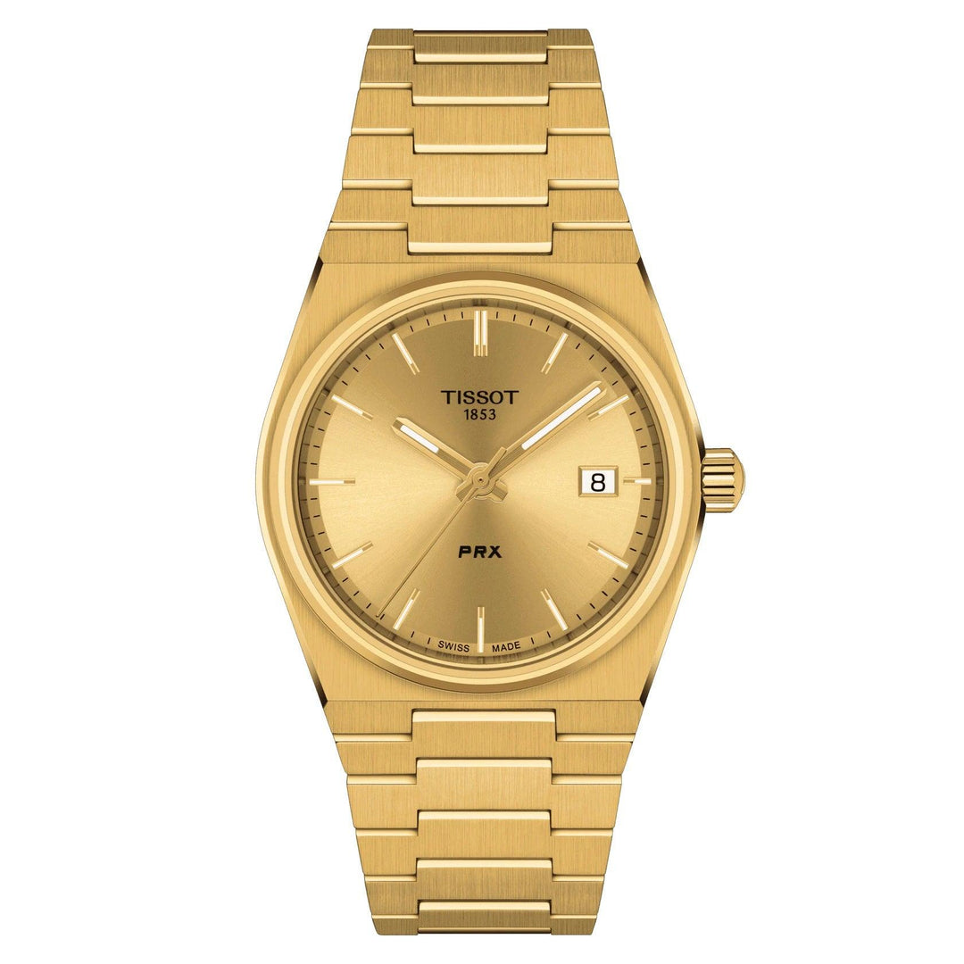 Tissot orologio PRX 35mm champagne quarzo acciaio finitura PVD oro giallo T137.210.33.021.00 - Capodagli 1937